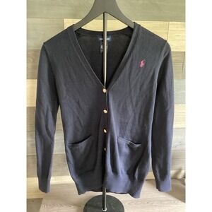 Ralph Lauren Navy Cardigan with Pink Pony